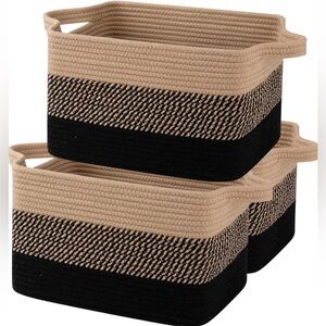Stylish Woven Tan and Black Storage Baskets
